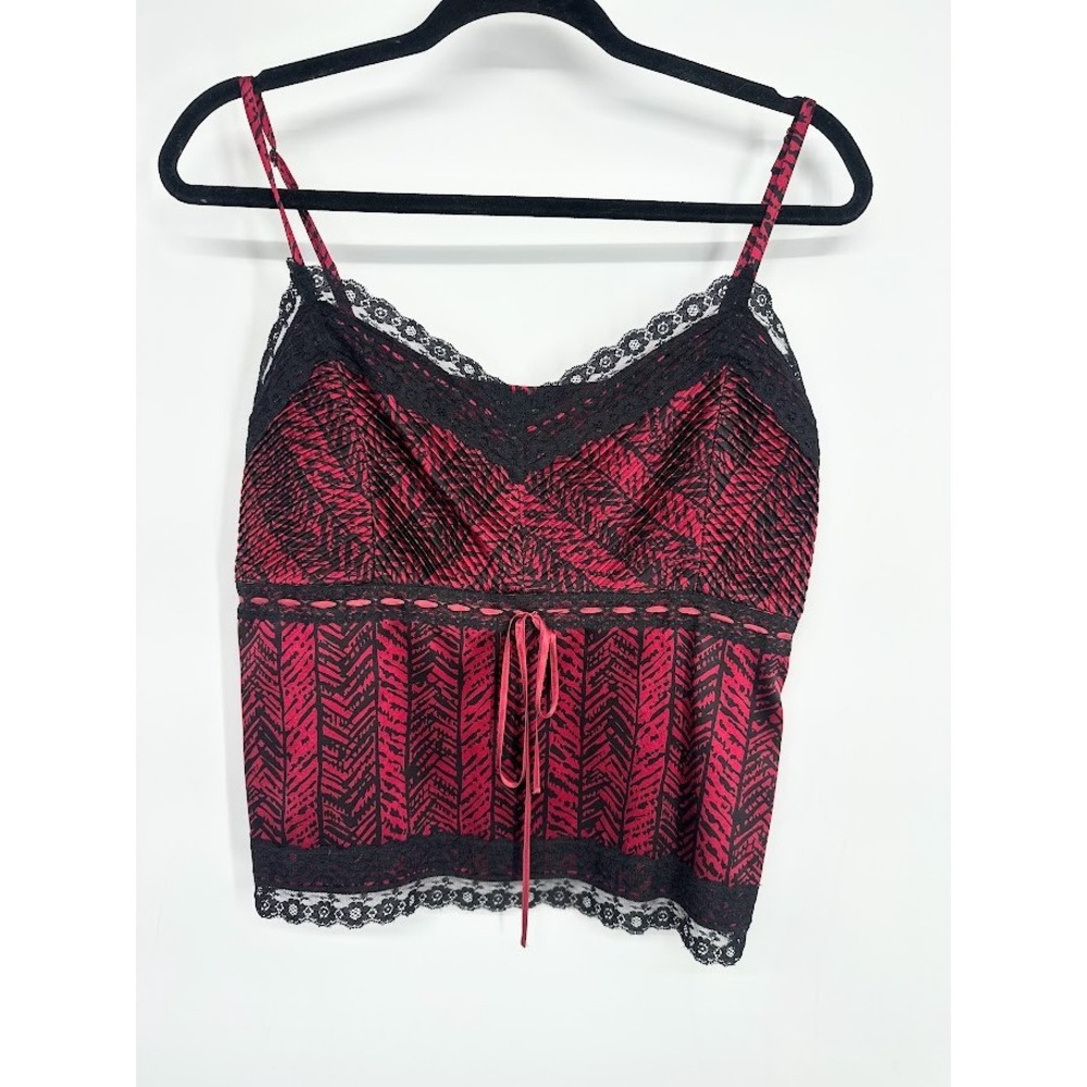 Doncaster Cami Tank Top Women 6 Red Silk Blend Lace Pleated Y2K Whimisgoth Goth
